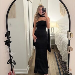 Oh Polly Black Strapless Dress w/ Matching Scarf